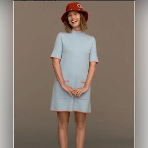 Annalise Mock-Neck Mini Sweater Dress Light Blue & Orange